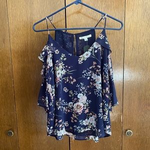 NWT Navy Floral Cold Shoulder Top